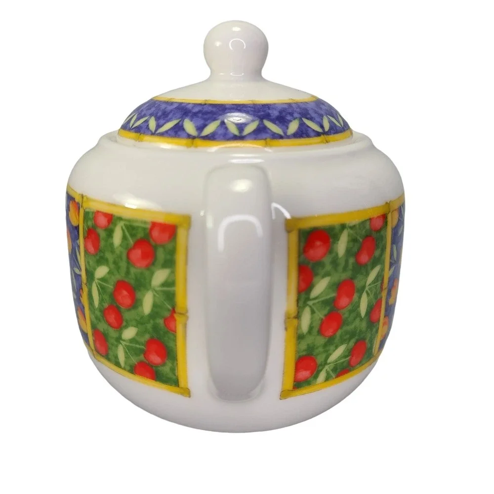 Vista Alegre Horta Sugar Bowl Trinket With‎ Lid Floral Blue Yellow Band Portugal
